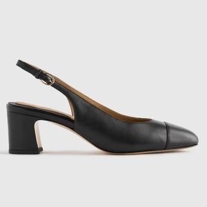 Quince Italian Leather 65mm Cap Toe Slingback - black
